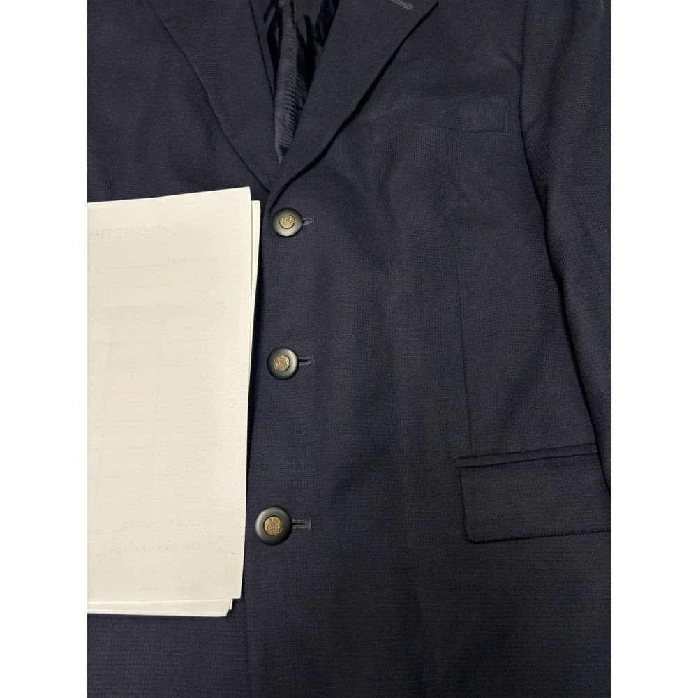 Ermenegildo Zegna Cloth Navy Blue Blazer 3-Button Crest Buttons Textured Men 50R